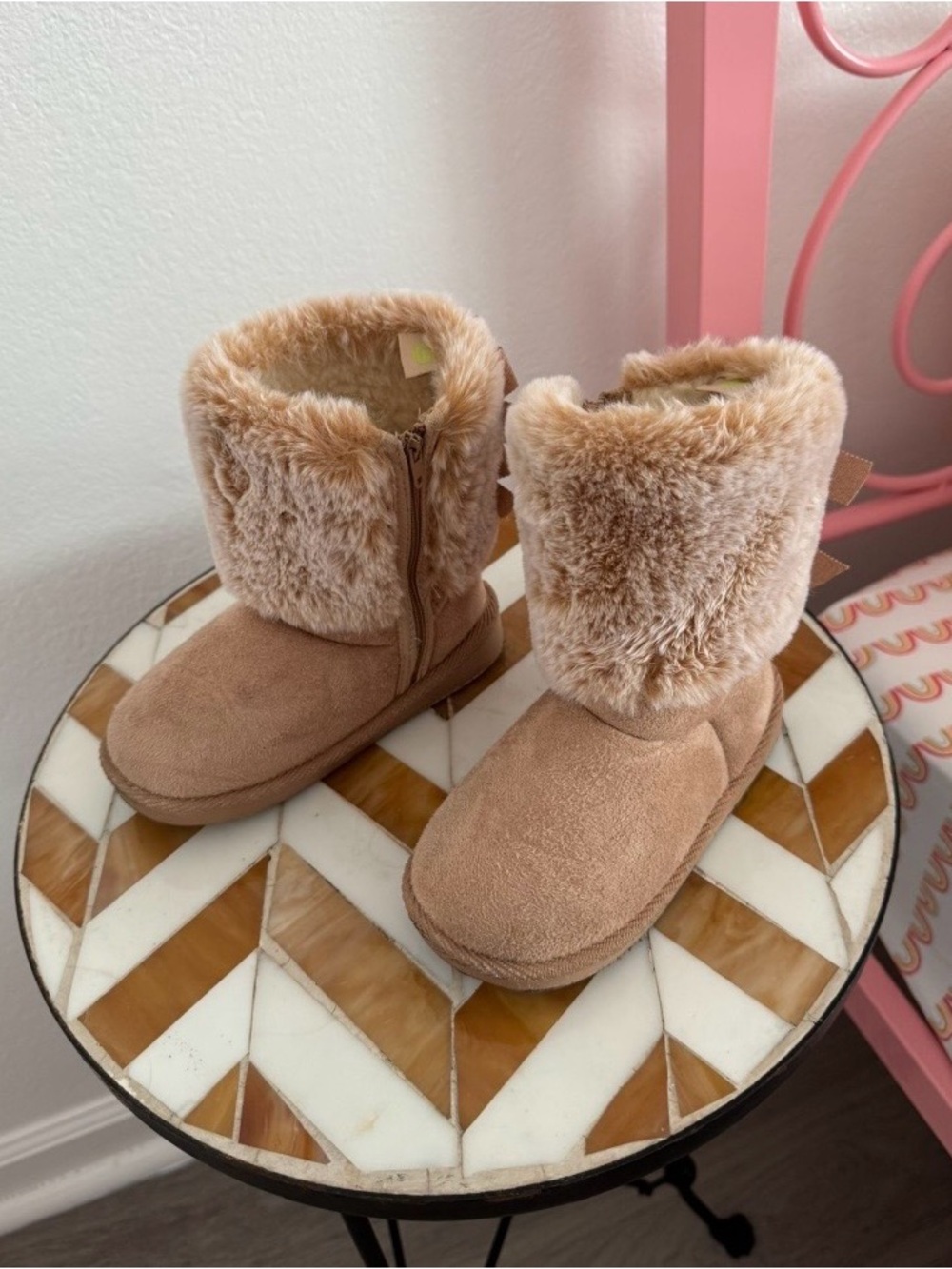 Kids Cozy Faux-Fur Tan Booties